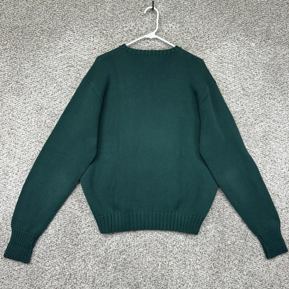 Polo Ralph Lauren Sweater Mens L Green Cotton Knit Crew Pullover Chunky‎ Heavy